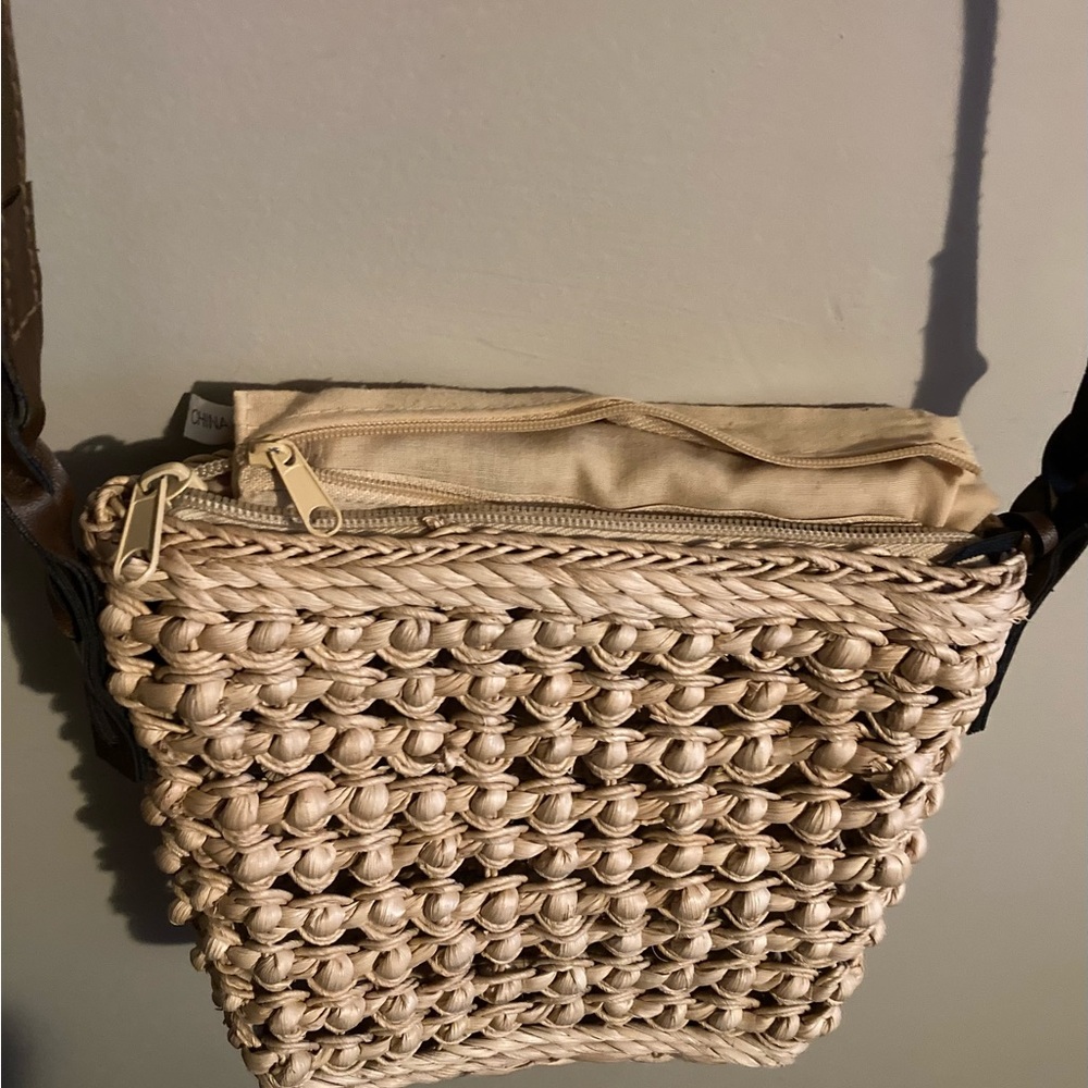 Woven Straw Crossbody Bag in Cream